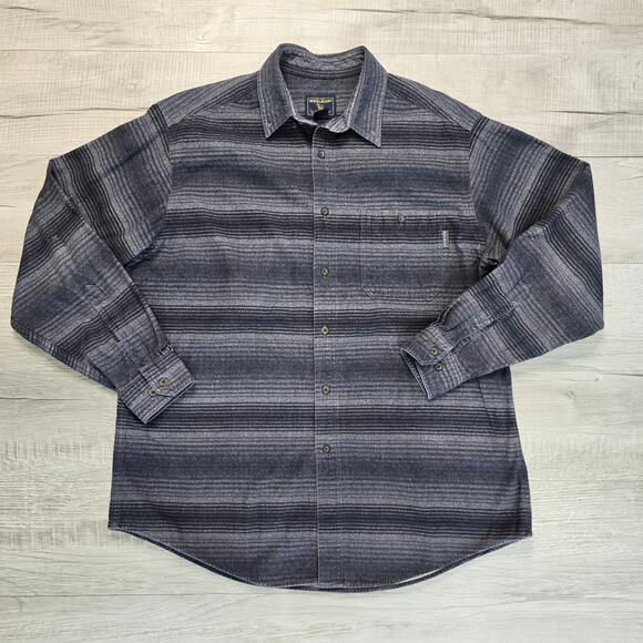 Woolrich Gray Black Striped Button Up Flannel Shirt Mens XL Long Sleeve Collared - Picture 1 of 6